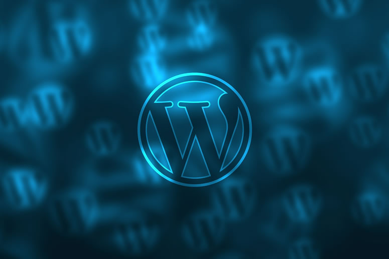 WordPress logo on a dark blue background